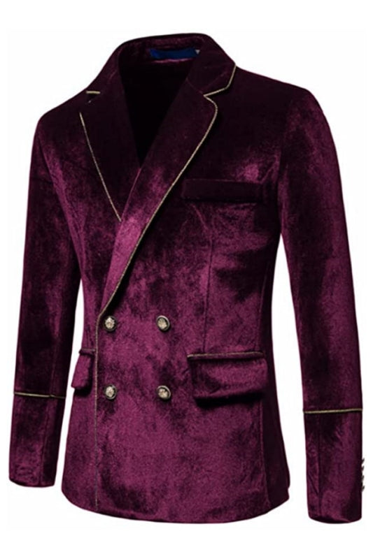 Glamorous Burgundy Notched Lapel Double Breasted Velvet Prom Suit