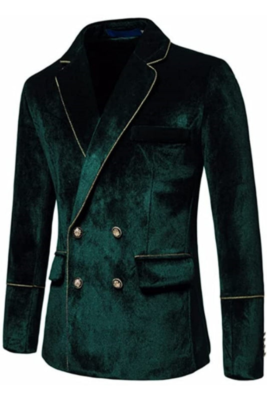 Chic Dark Green Notched Lapel Double Breasted Velvet Prom Suit