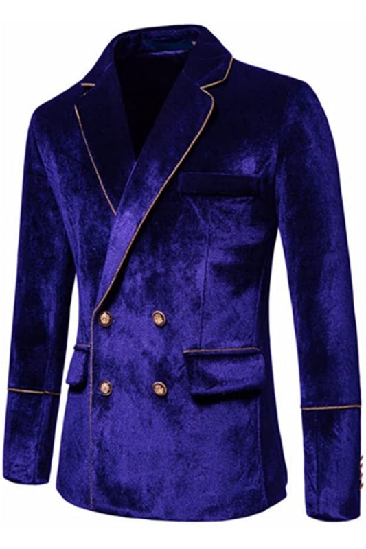 Modern Violet Notched Lapel Double Breasted Velvet Prom Suit