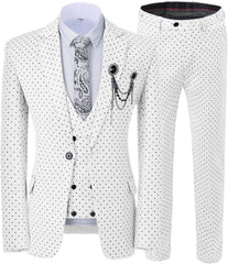 Bespoke White Notched Lapel 3-Piece Prom Suit with Black Dot