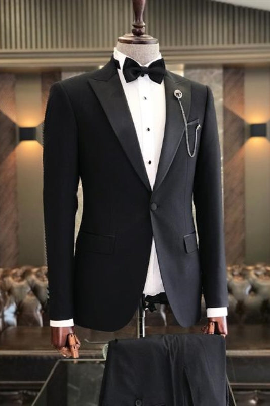 Black Two-Piece Peaked Lapel Prom Suit