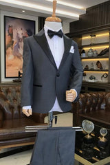 Deep Gray Two-Piece Peaked Lapel Prom Suit