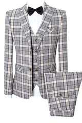 Yellow Plaid Peaked Lapel 3-Piece Slim Fit Business Suit