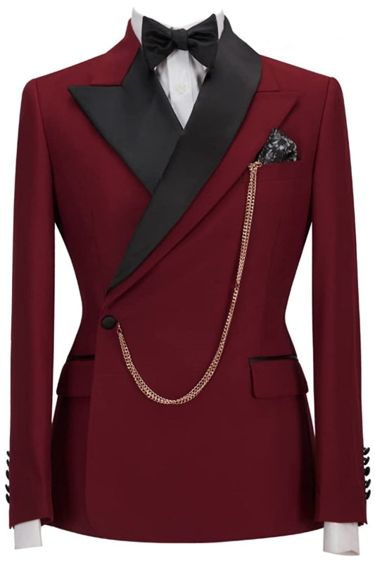 Burgundy Peaked Lapel 2-Piece Slim Fit Prom Suit