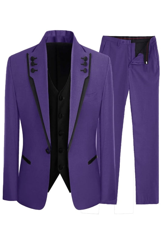 Purple Three-Piece Shawl Lapel Prom Suit