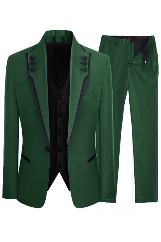 Green Three-Piece Shawl Lapel Prom Suit