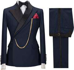 Navy Blue Two-Piece Peaked Lapel Prom Suit