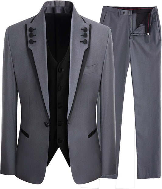 Simple Gray Shawl Lapel 3-Piece Prom Suit