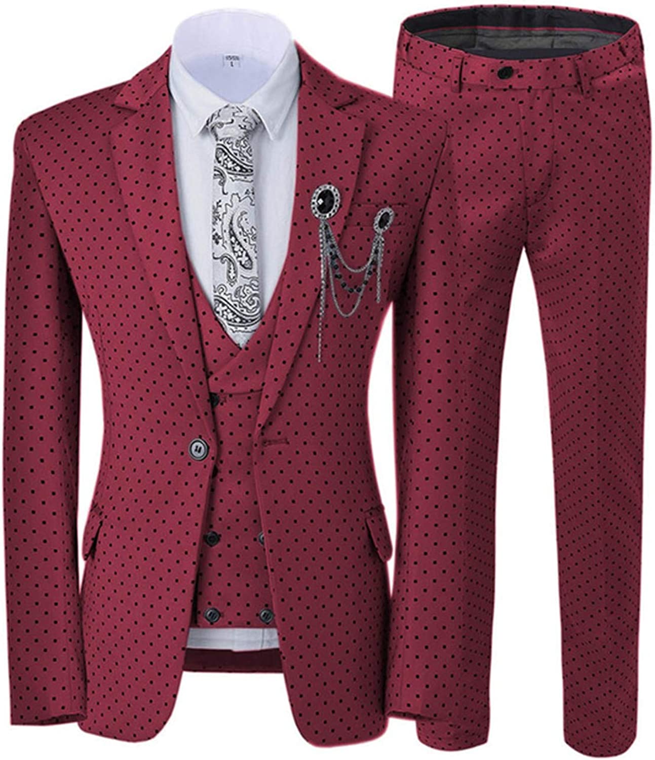 Chic Burgundy Notched Lapel 3-Piece Prom Suit with Black Dot