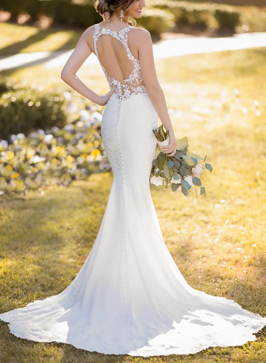 Mermaid Wedding Dresses with Lace and Back Hole