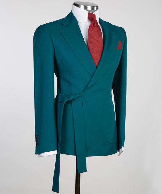 Chic Teal Blue Notched Lapel 2-Piece Prom Suit