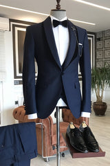 Navy Blue Shawl Lapel 3-Piece Bespoke Wedding Suit