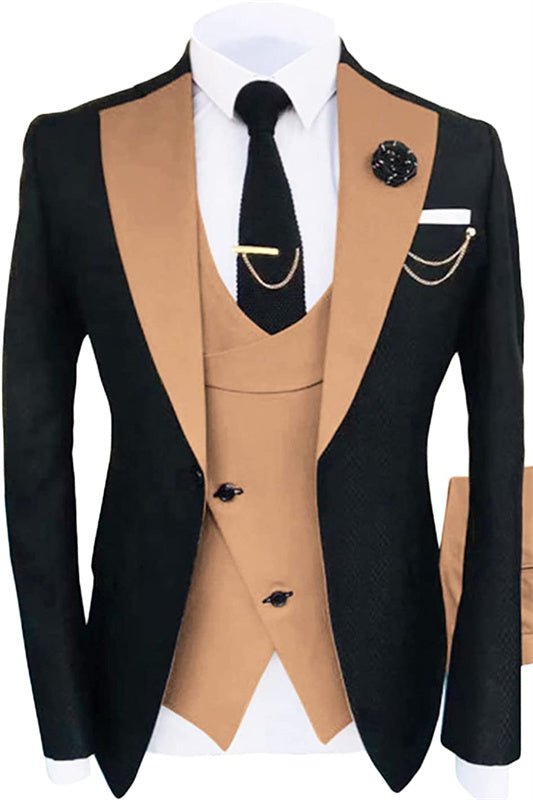 Glamorous Khaki Shawl Lapel 3-Piece Prom Suit for Men