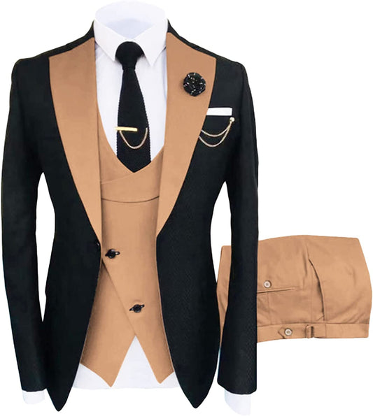 Glamorous Khaki Shawl Lapel 3-Piece Prom Suit for Men