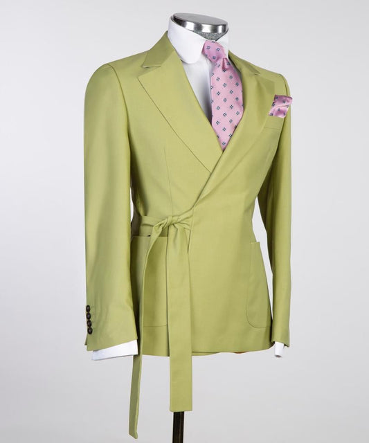 Green Notched Lapel Close Fitting 2-Piece Prom Suit