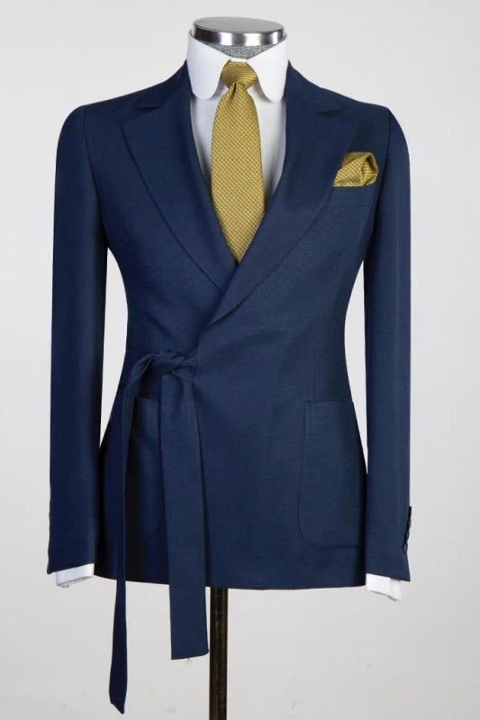 Navy Blue Two-Piece Notched Lapel Prom Suit