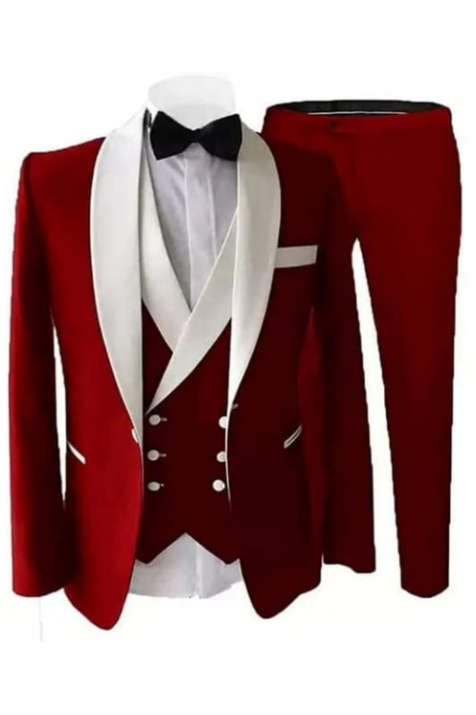 Chic Red Shawl Lapel 3-Piece Wedding Suit