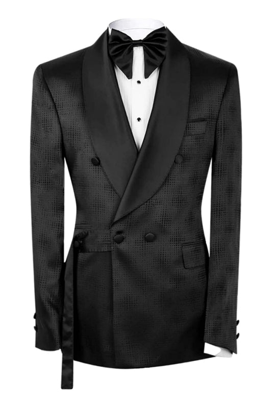 Fancy Black Shawl Lapel Double Breasted Wedding Suit