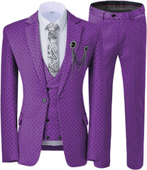 New Arrival Purple Notched Lapel 3-Piece Dot Prom Suit for Men