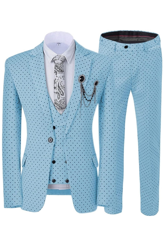 Sky Blue Notched Lapel 3-Piece Fashion Prom Suit