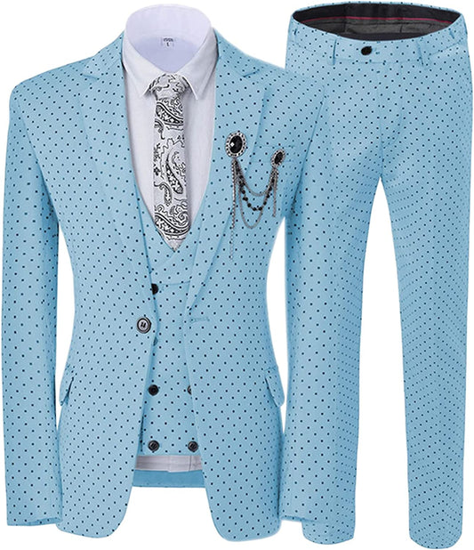 Sky Blue Notched Lapel 3-Piece Fashion Prom Suit