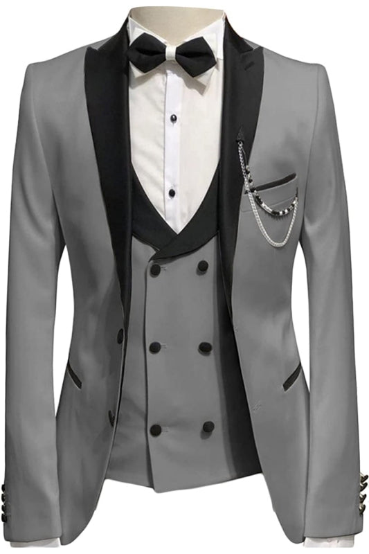 Gray Three-Piece Peaked Lapel Prom Suit