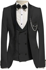 Black Peaked Lapel 3-Piece Bespoke Prom Suit