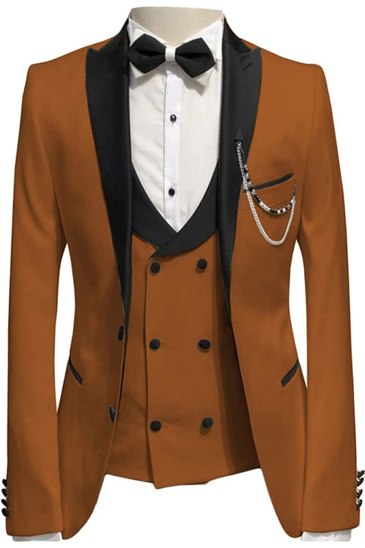 Brown Three-Piece Peaked Lapel Prom Suit