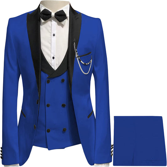 Royal Blue Peaked Lapel 3-Piece Close Fitting Prom Suit