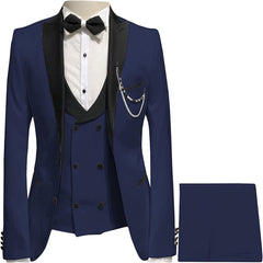 Navy Blue Three-Piece Peaked Lapel Prom Suit