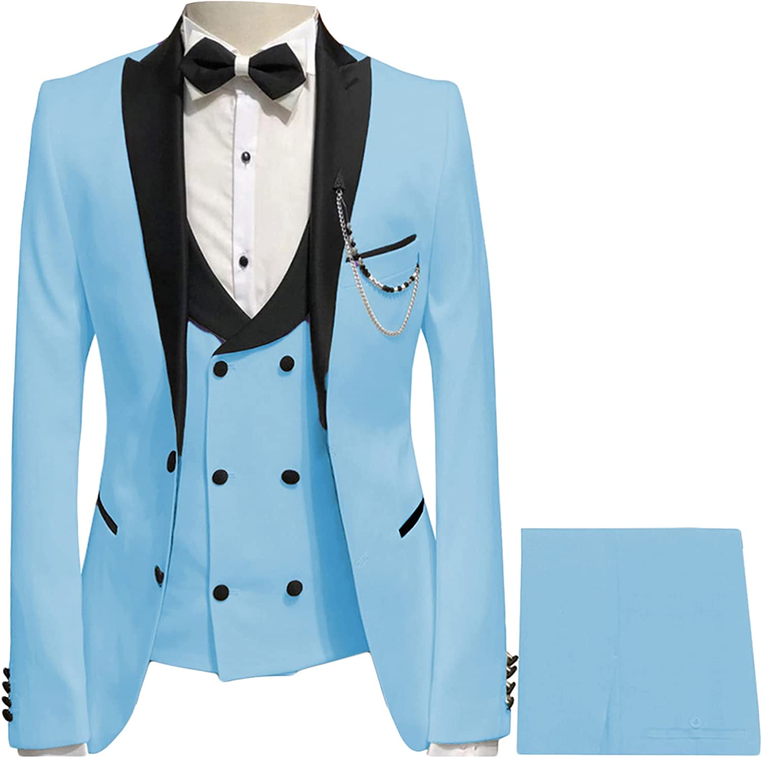 Sky Blue Peaked Lapel 3-Piece New Arrival Prom Suit