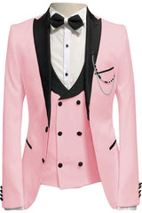 Stylish Pink Peaked Lapel 3-Piece Prom Suit