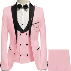 Stylish Pink Peaked Lapel 3-Piece Prom Suit