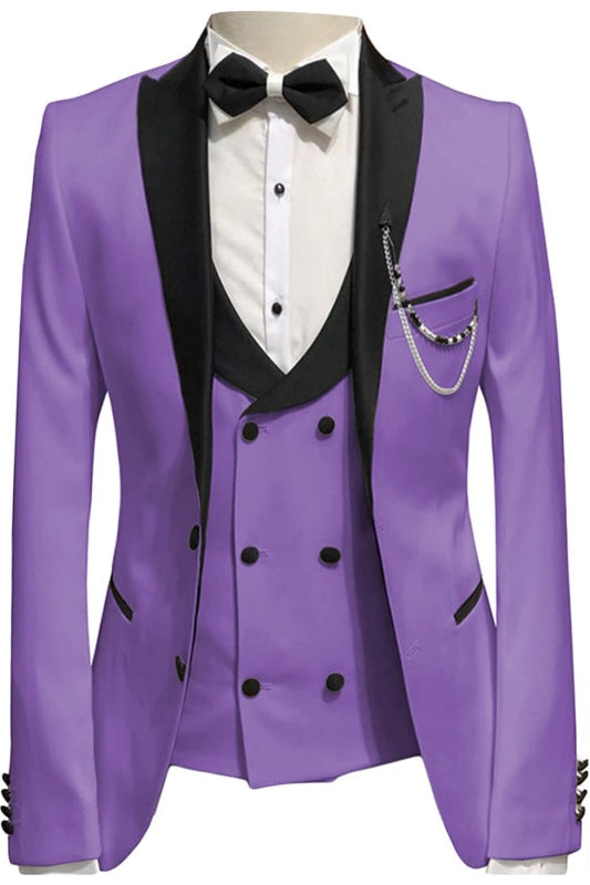 Purple Peaked Lapel 3-Piece Slim Fit Prom Suit