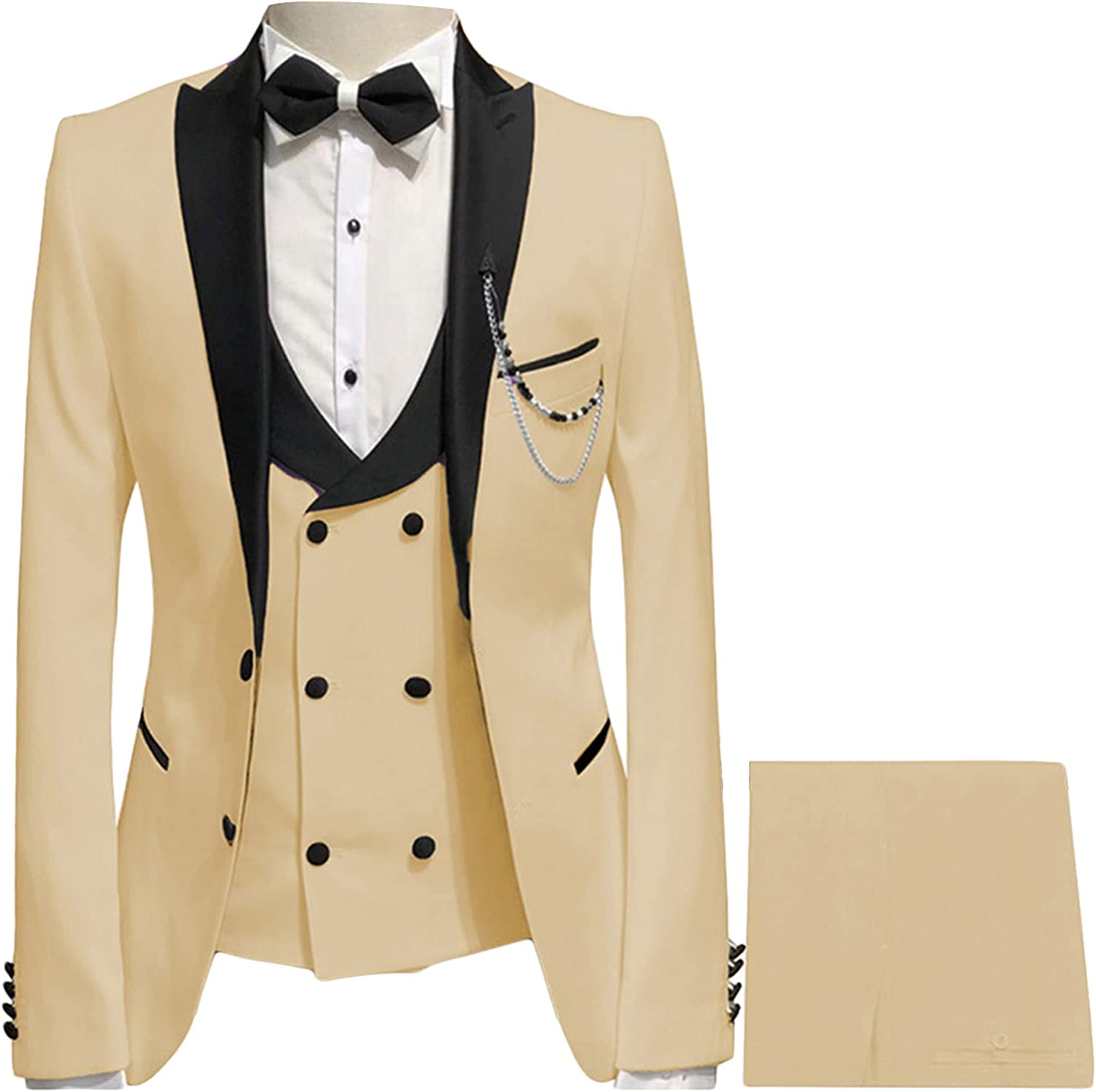 Champagne Peaked Lapel 3-Piece Close Fitting Prom Suit