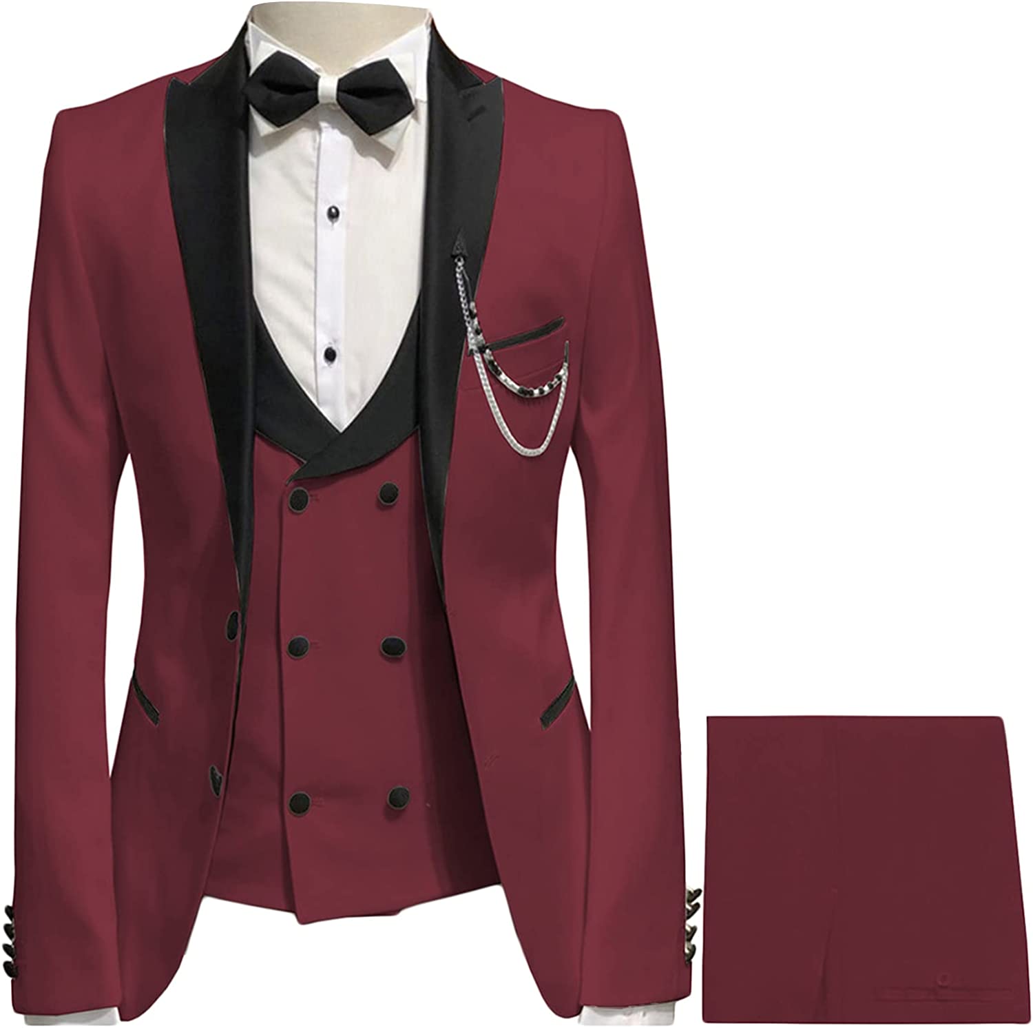 Burgundy Three-Piece Peaked Lapel Prom Suit