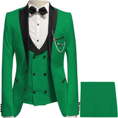 Green Three-Piece Peaked Lapel Prom Suit