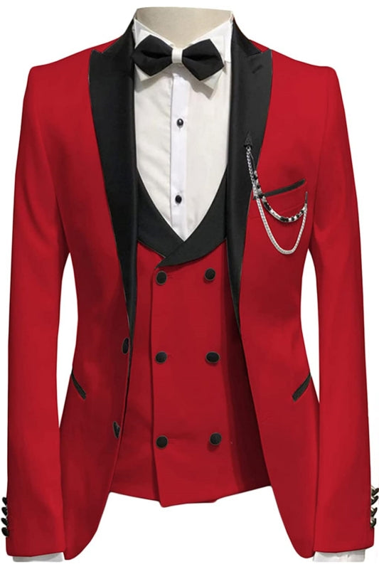 Red Peaked Lapel 3-Piece Bespoke Prom Suit