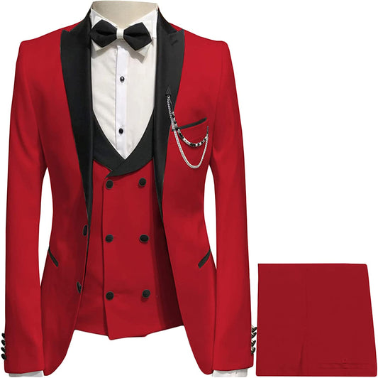 Red Peaked Lapel 3-Piece Bespoke Prom Suit