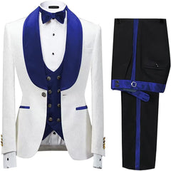 Royal Blue Shawl Lapel 3-Piece New Arrival Jacquard Wedding Suit