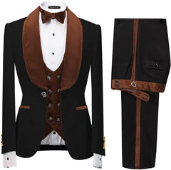 Brown Three-Piece Shawl Lapel Velvet Wedding Suit