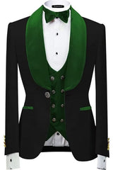 Green Three-Piece Shawl Lapel Velvet Wedding Suit