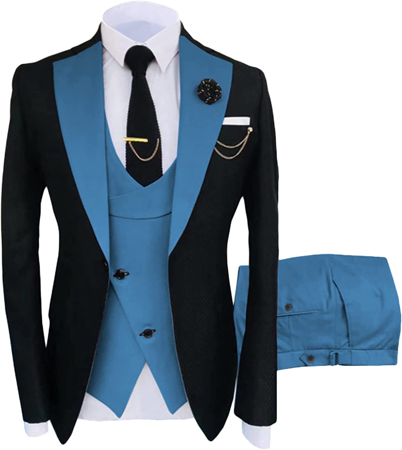 Chic Blue Shawl Lapel 3-Piece Prom Suit for Men