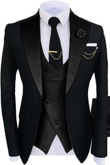 Classic Black Shawl Lapel 3-Piece Prom Suit