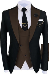 Brown Three-Piece Shawl Lapel Prom Suit