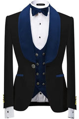 Formal Navy Blue Shawl Lapel 3-Piece Velvet Wedding Suit