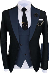 Navy Blue Shawl Lapel 3-Piece Formal Prom Suit