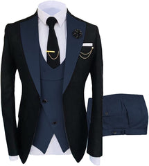 Navy Blue Shawl Lapel 3-Piece Formal Prom Suit