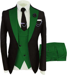 Green Three-Piece Shawl Lapel Prom Suit