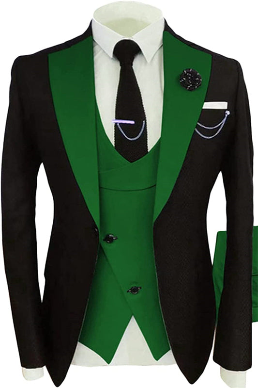 Green Three-Piece Shawl Lapel Prom Suit